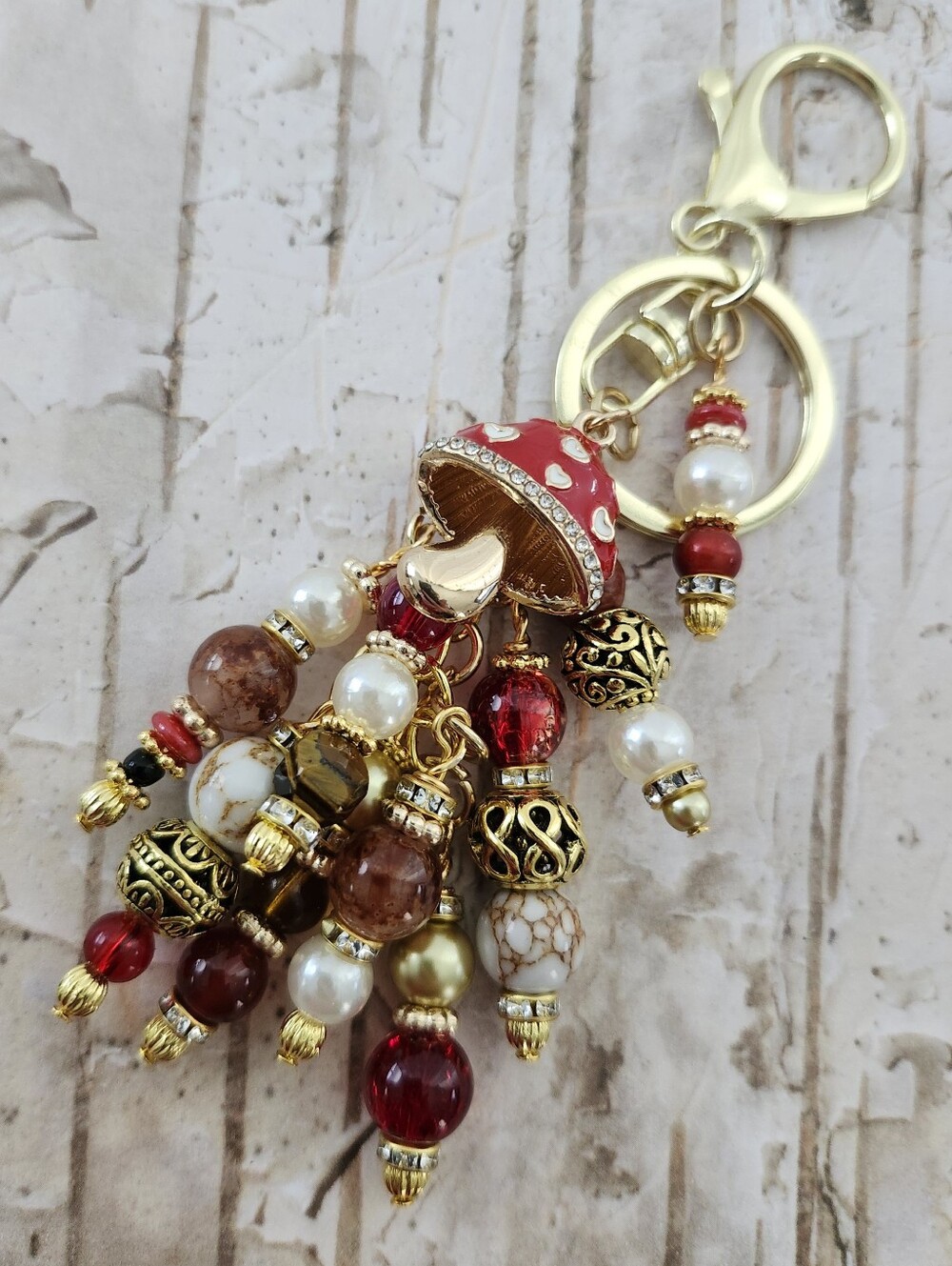 Mushroom Purse Charm or Keychain Carnelian Agate Handcrafted
